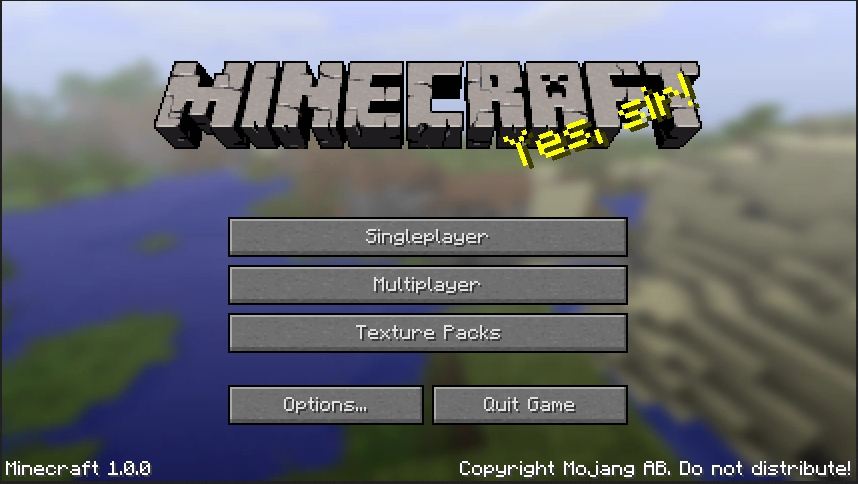 Minecraft 1.0.0 welcome screen